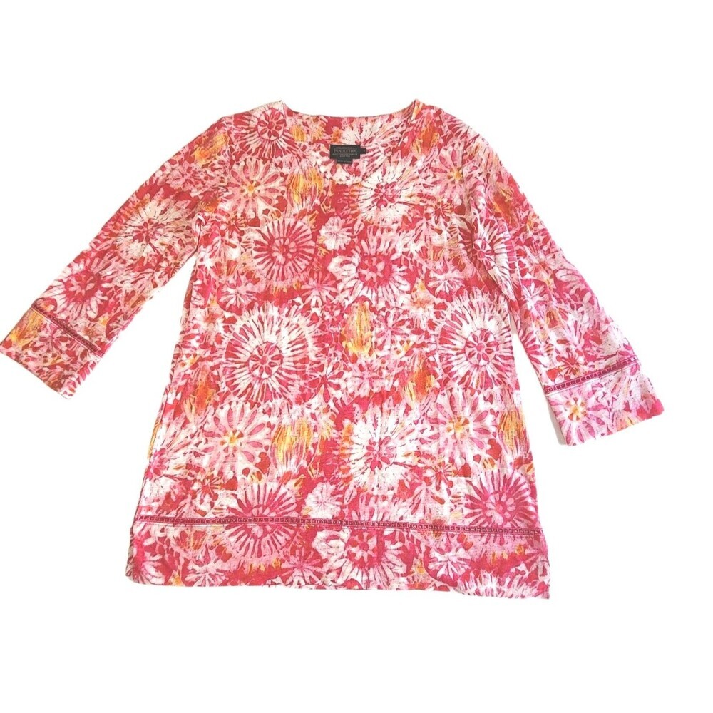 Pendleton Pink Linen Top Tie-Dye Look Ladder Trim Lightweight Women's SZ S